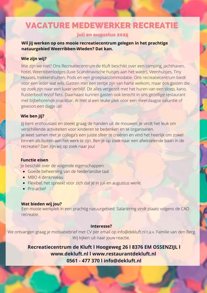 Vacature Recreatie 2025