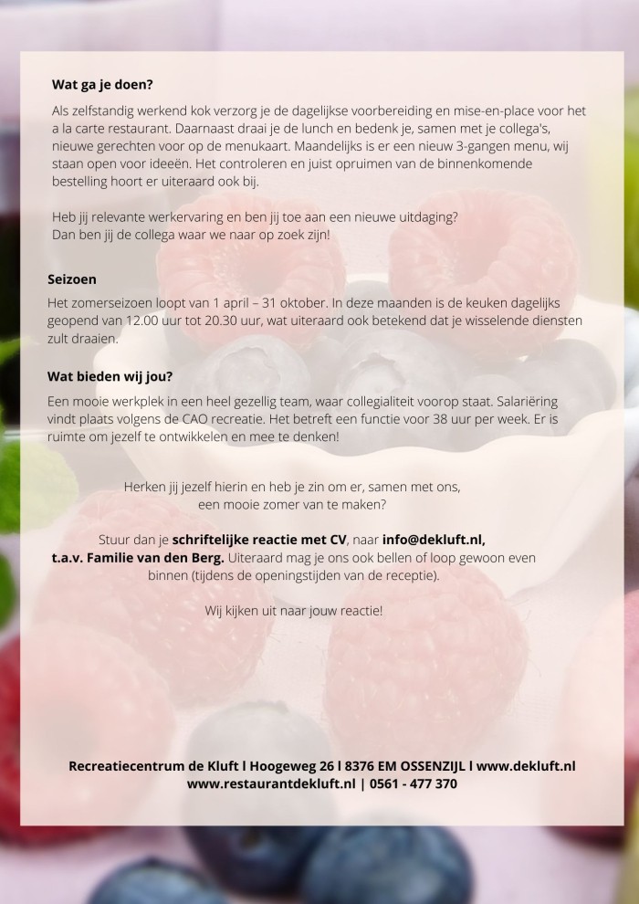 Vacature Zelfstandig werkend kok 2025 blz. 2